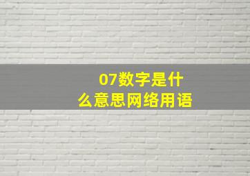 07数字是什么意思网络用语