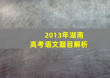 2013年湖南高考语文题目解析