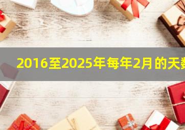 2016至2025年每年2月的天数