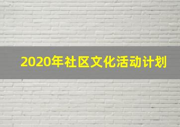 2020年社区文化活动计划