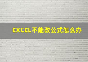 EXCEL不能改公式怎么办