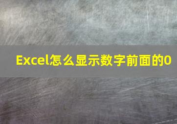 Excel怎么显示数字前面的0