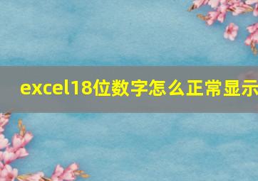 excel18位数字怎么正常显示