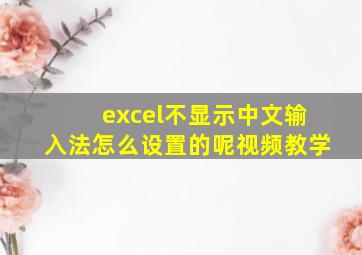 excel不显示中文输入法怎么设置的呢视频教学