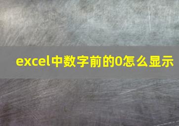 excel中数字前的0怎么显示