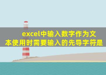 excel中输入数字作为文本使用时需要输入的先导字符是