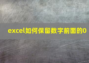 excel如何保留数字前面的0