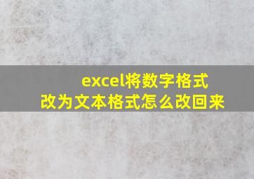 excel将数字格式改为文本格式怎么改回来