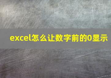 excel怎么让数字前的0显示