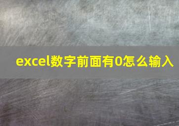 excel数字前面有0怎么输入