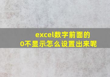 excel数字前面的0不显示怎么设置出来呢