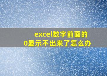 excel数字前面的0显示不出来了怎么办