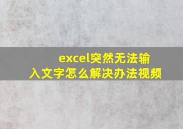 excel突然无法输入文字怎么解决办法视频