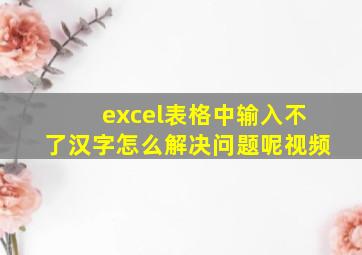 excel表格中输入不了汉字怎么解决问题呢视频