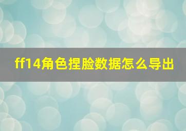 ff14角色捏脸数据怎么导出