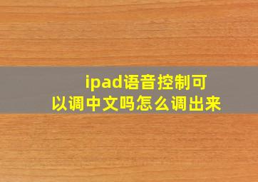 ipad语音控制可以调中文吗怎么调出来