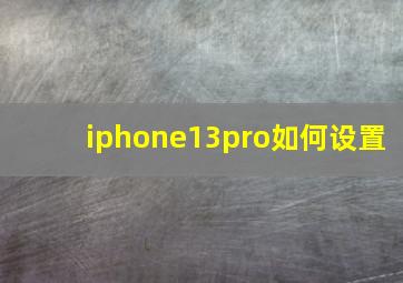 iphone13pro如何设置