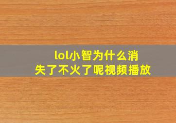 lol小智为什么消失了不火了呢视频播放