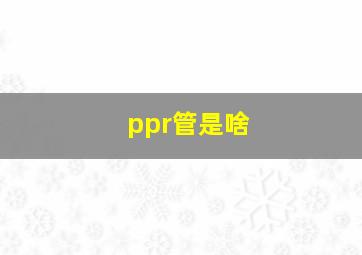 ppr管是啥