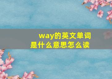 way的英文单词是什么意思怎么读