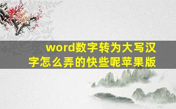 word数字转为大写汉字怎么弄的快些呢苹果版