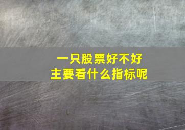 一只股票好不好主要看什么指标呢