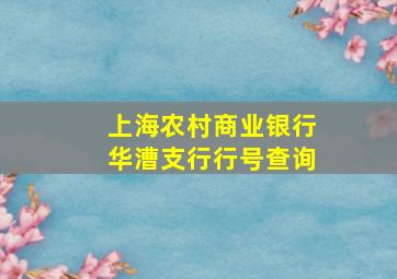 上海农村商业银行华漕支行行号查询