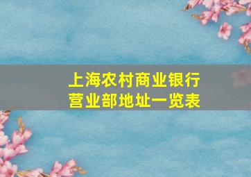 上海农村商业银行营业部地址一览表