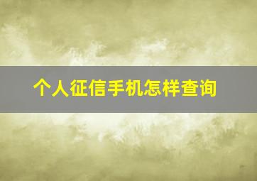 个人征信手机怎样查询