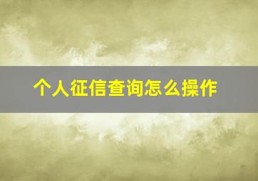 个人征信查询怎么操作