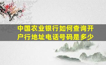 中国农业银行如何查询开户行地址电话号码是多少