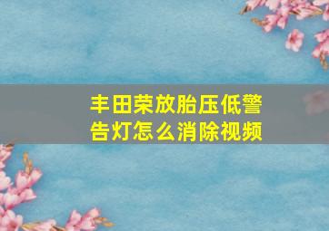 丰田荣放胎压低警告灯怎么消除视频