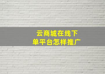 云商城在线下单平台怎样推广