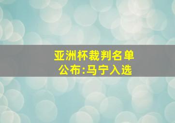 亚洲杯裁判名单公布:马宁入选