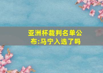 亚洲杯裁判名单公布:马宁入选了吗