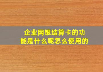 企业网银结算卡的功能是什么呢怎么使用的