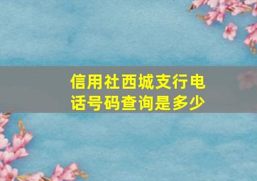 信用社西城支行电话号码查询是多少