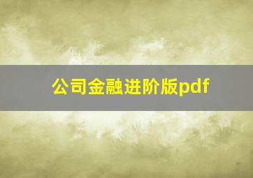 公司金融进阶版pdf