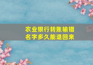 农业银行转账输错名字多久能退回来