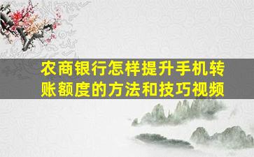 农商银行怎样提升手机转账额度的方法和技巧视频