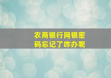 农商银行网银密码忘记了咋办呢