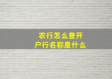 农行怎么查开户行名称是什么