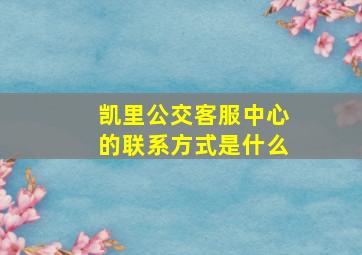 凯里公交客服中心的联系方式是什么