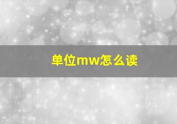 单位mw怎么读