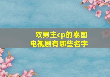 双男主cp的泰国电视剧有哪些名字