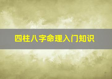 四柱八字命理入门知识