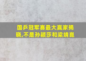 国乒冠军赛最大赢家揭晓,不是孙颖莎和梁靖崑