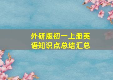 外研版初一上册英语知识点总结汇总