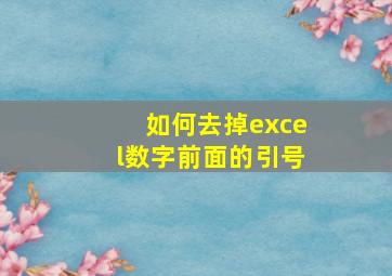 如何去掉excel数字前面的引号