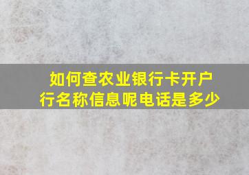 如何查农业银行卡开户行名称信息呢电话是多少